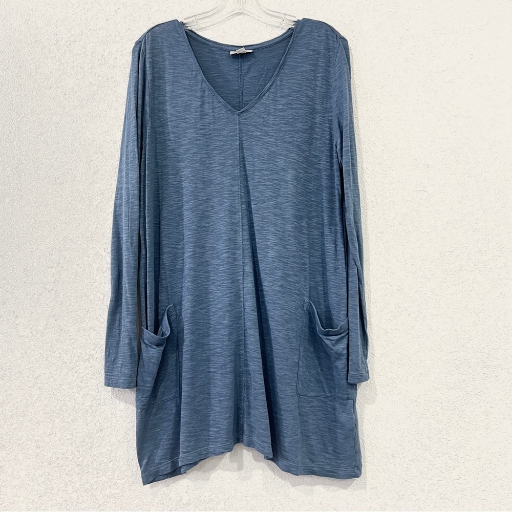 J Jill Womens Blue Long Sleeve Long Blouse With Pockets Size Medium